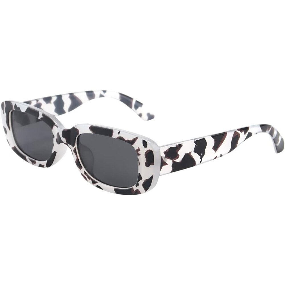 Trendy Rectangle Cow Print Sunglasses Women Men Retro Square Fashion Shades